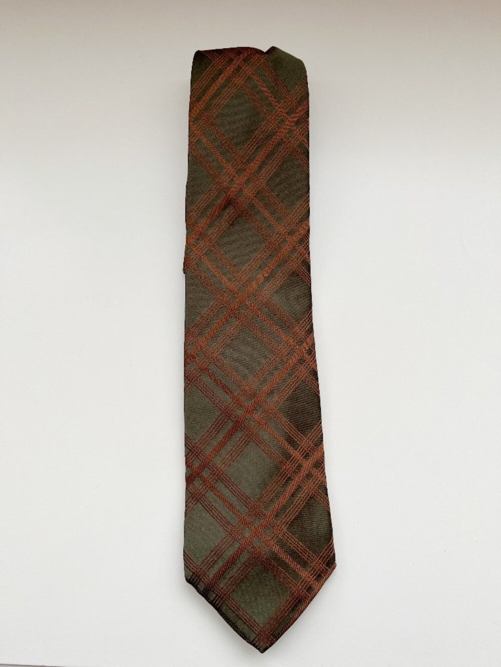 XMI Umbria Green Brown Plaid Silk Tie rustic plaid tartan fall holiday vintage